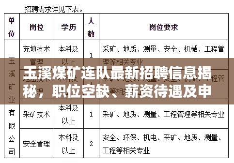 玉溪煤矿连队最新招聘信息揭秘，职位空缺、薪资待遇及申请流程一网打尽