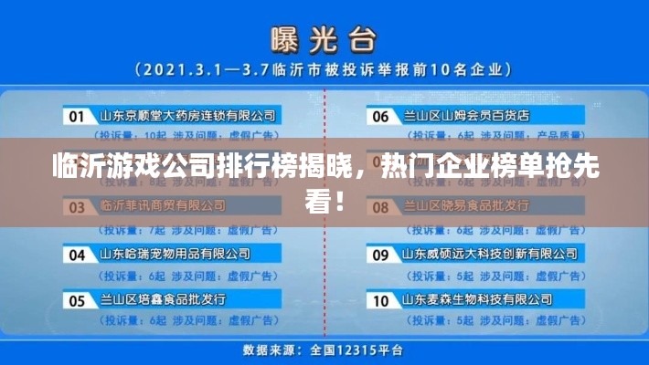 临沂游戏公司排行榜揭晓，热门企业榜单抢先看！