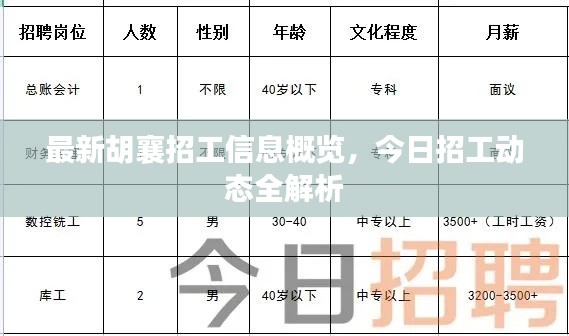 最新胡襄招工信息概览，今日招工动态全解析