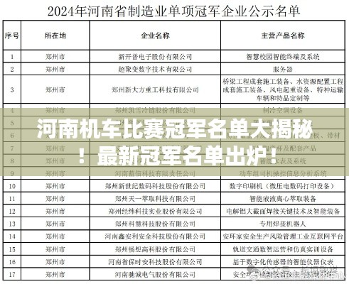 河南机车比赛冠军名单大揭秘！最新冠军名单出炉！